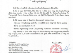 Thông báo địa điểm trụ sở làm việc và số tài khoản ngân hàng nhận ủy thác tiền dịch vụ môi trường rừng của Quỹ Bảo vệ và Phát triển rừng tỉnh Tuyên Quang
